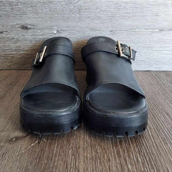 Vintage Black Buckled Platform Chunky Heel Sandals Lower East Side 7.5 - Picture 2 of 8